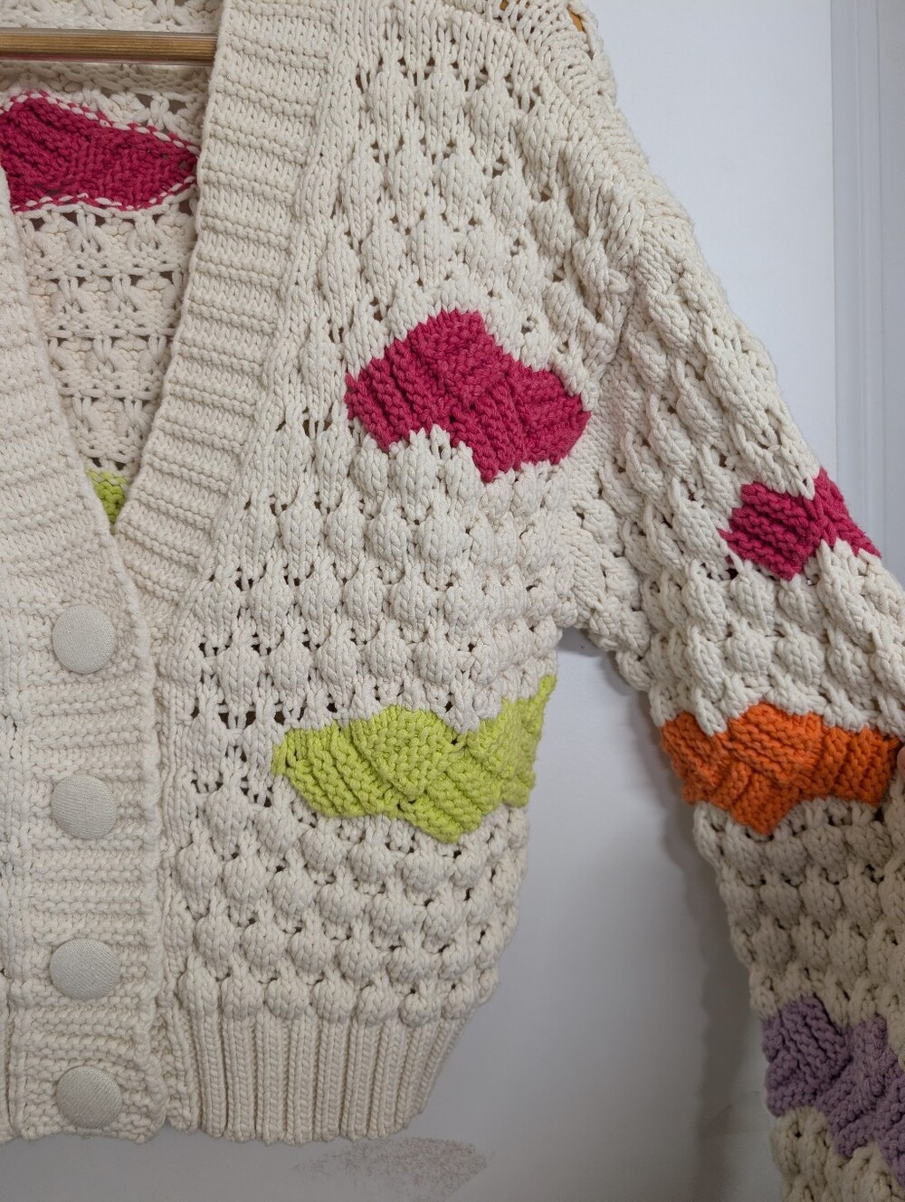 Zara Chunky Knit Colorblock Cardigan Cream Multicolor Size Medium - Picture 4 of 8